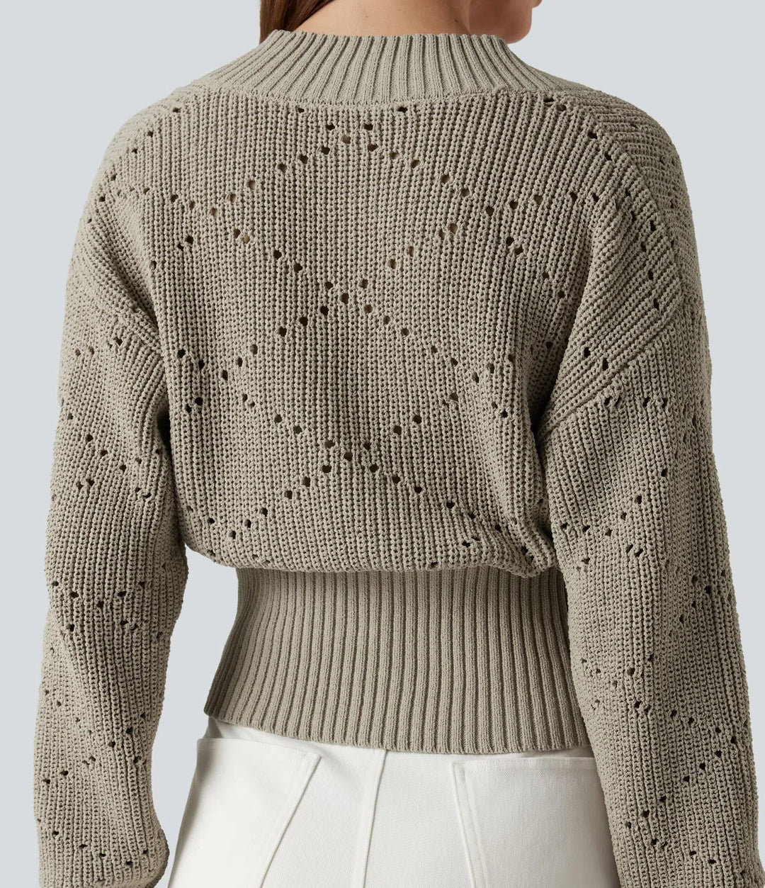 V-neck Long Sleeve Hollow Out Work Sweater
