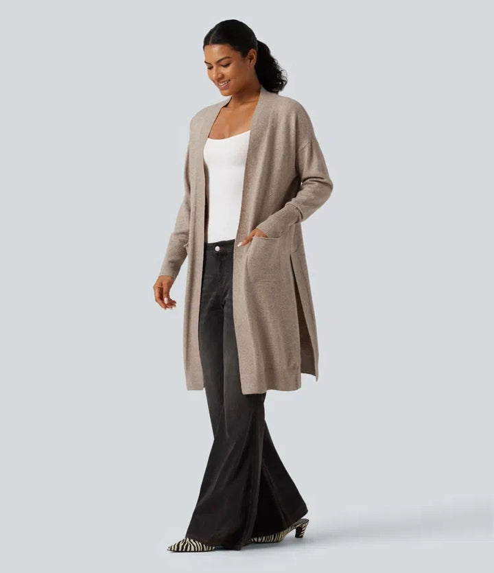 Long Sleeve Open Front Casual Cardigan with Pockets