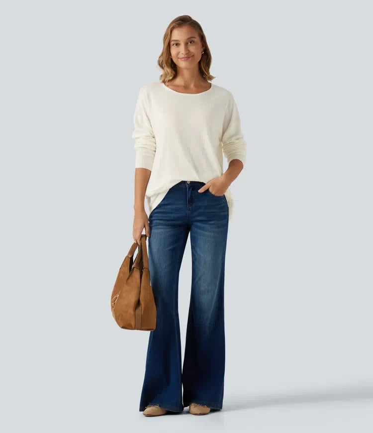 Round Neck Long Sleeve Casual Sweater with Pockets