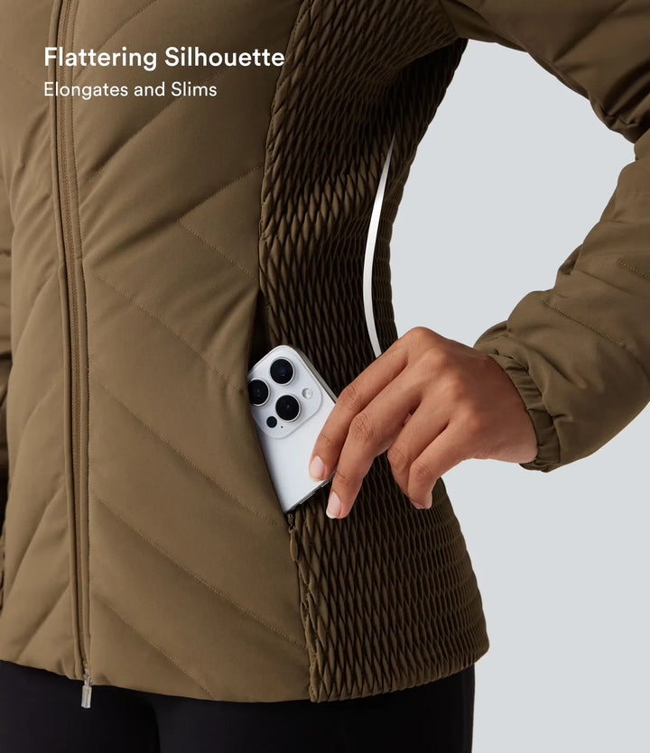 PuffFlex Removable Hood Shirred Casual Padded Jacket with Pockets