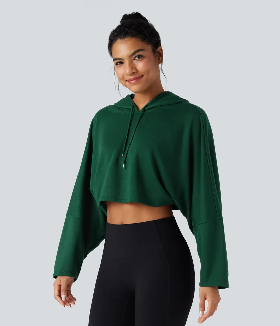 Hooded Dropped Shoulder Cropped Relaxed Casual Sweatshirt