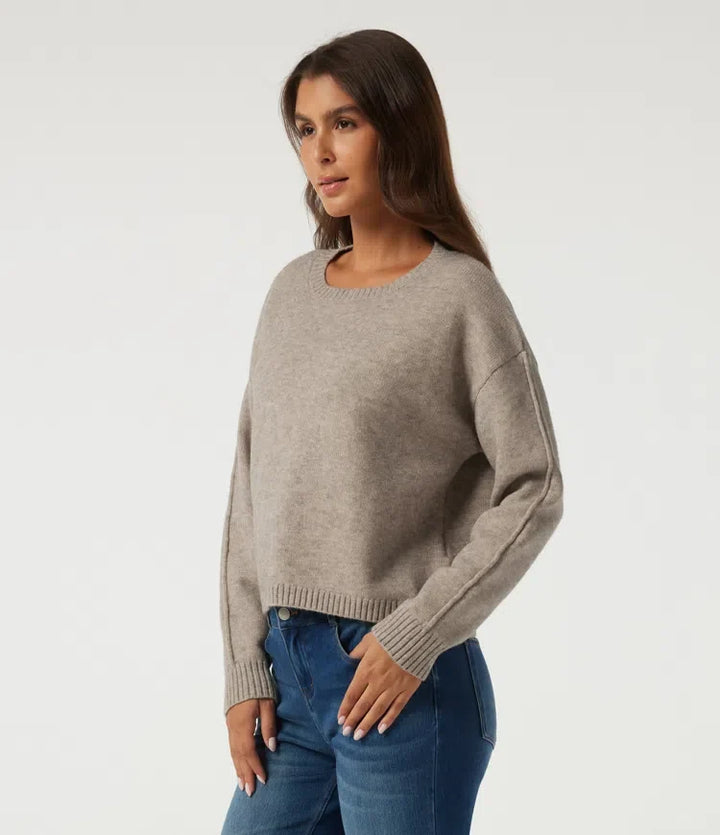 Round Neck Dropped Shoulder Long Sleeve Casual Sweater