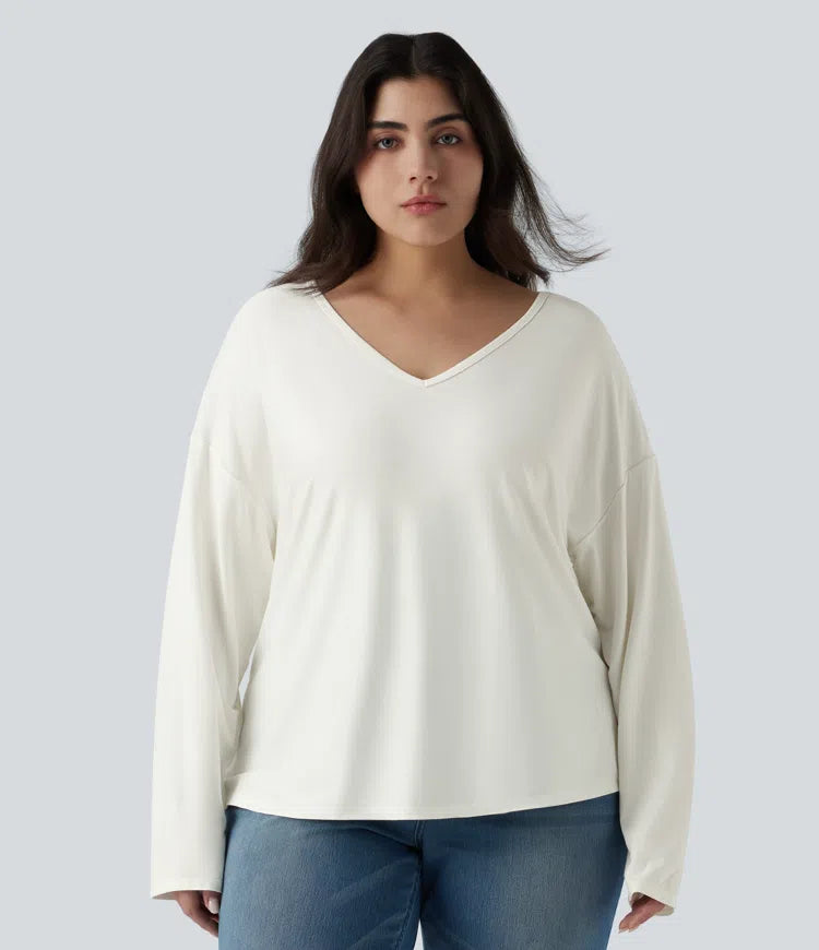 Plus Size V Neck Long Sleeve Casual Top