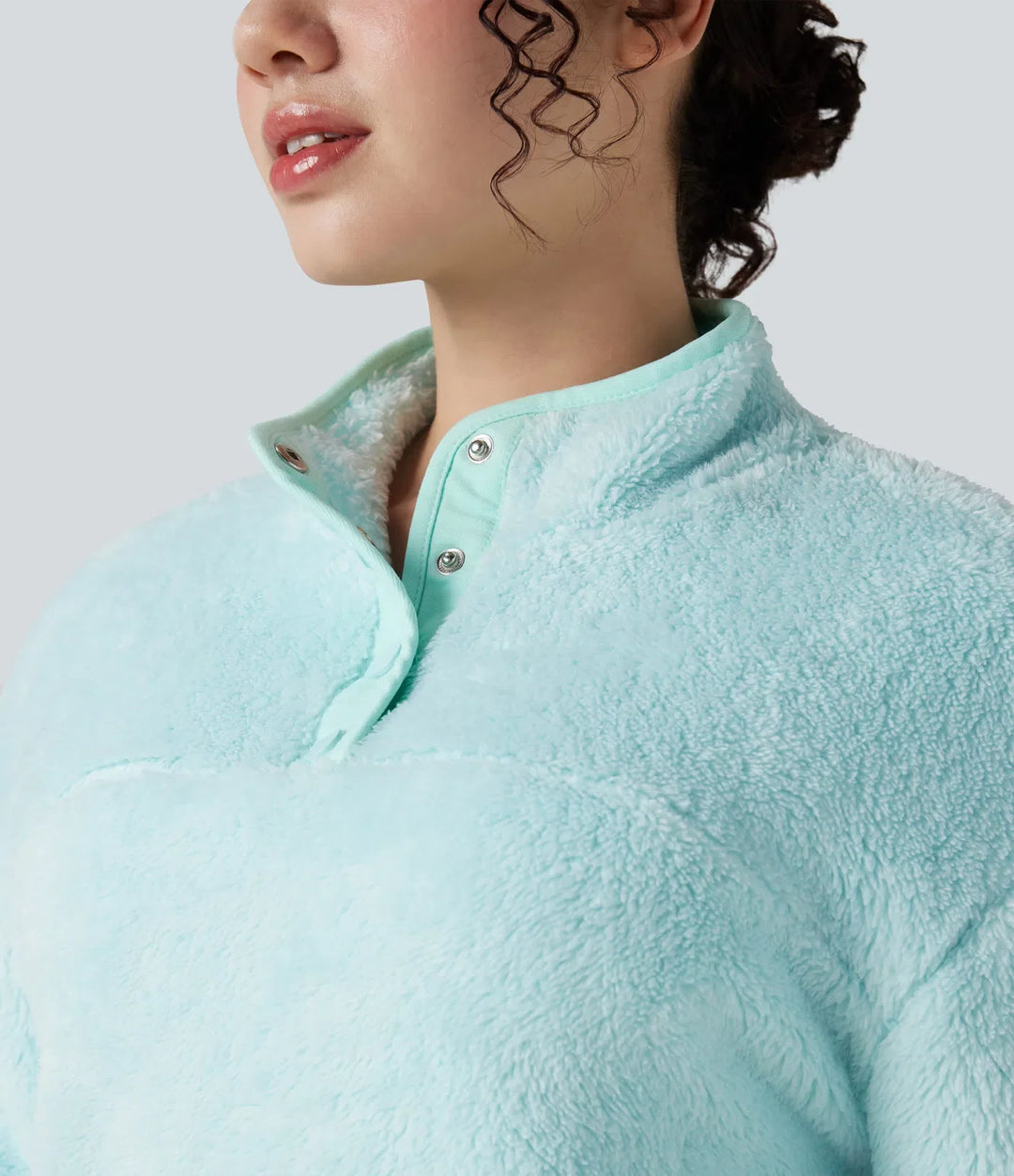 Stand Collar Button Casual Fleece Sweatshirt
