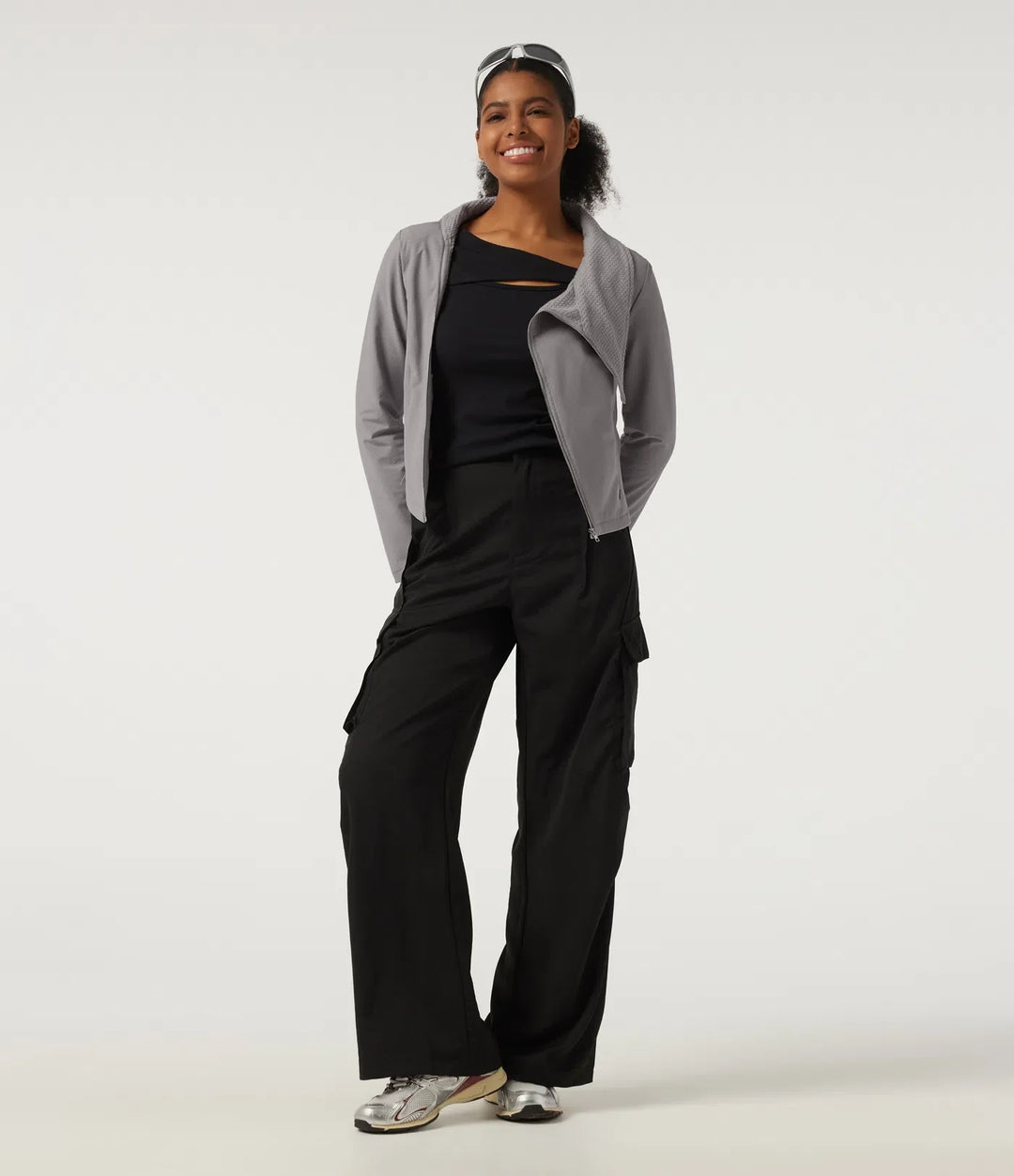 Asymmetric Collar Long Sleeve Casual Jacket with Pockets