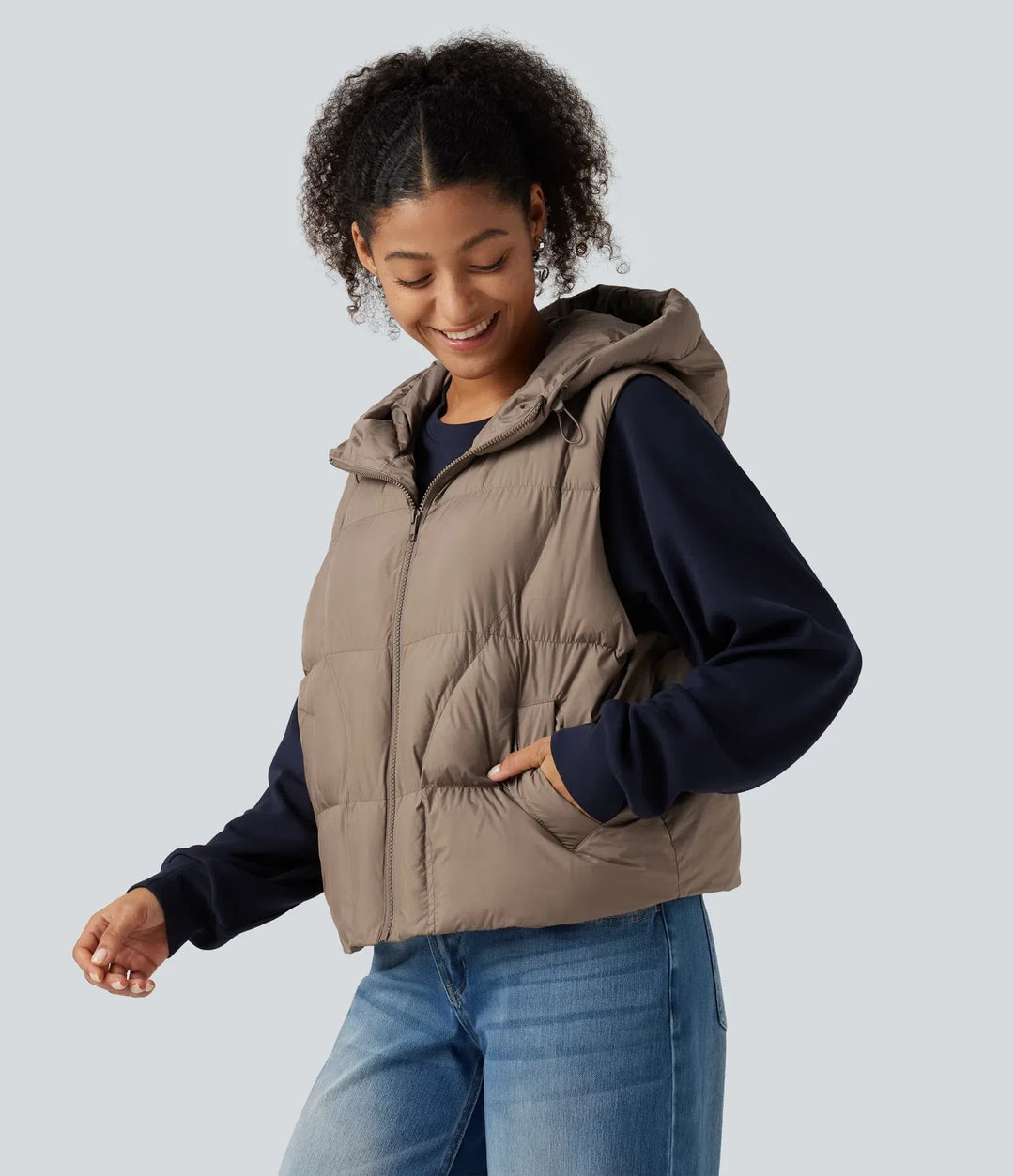 Hooded Casual Padded Vest with Pockets
