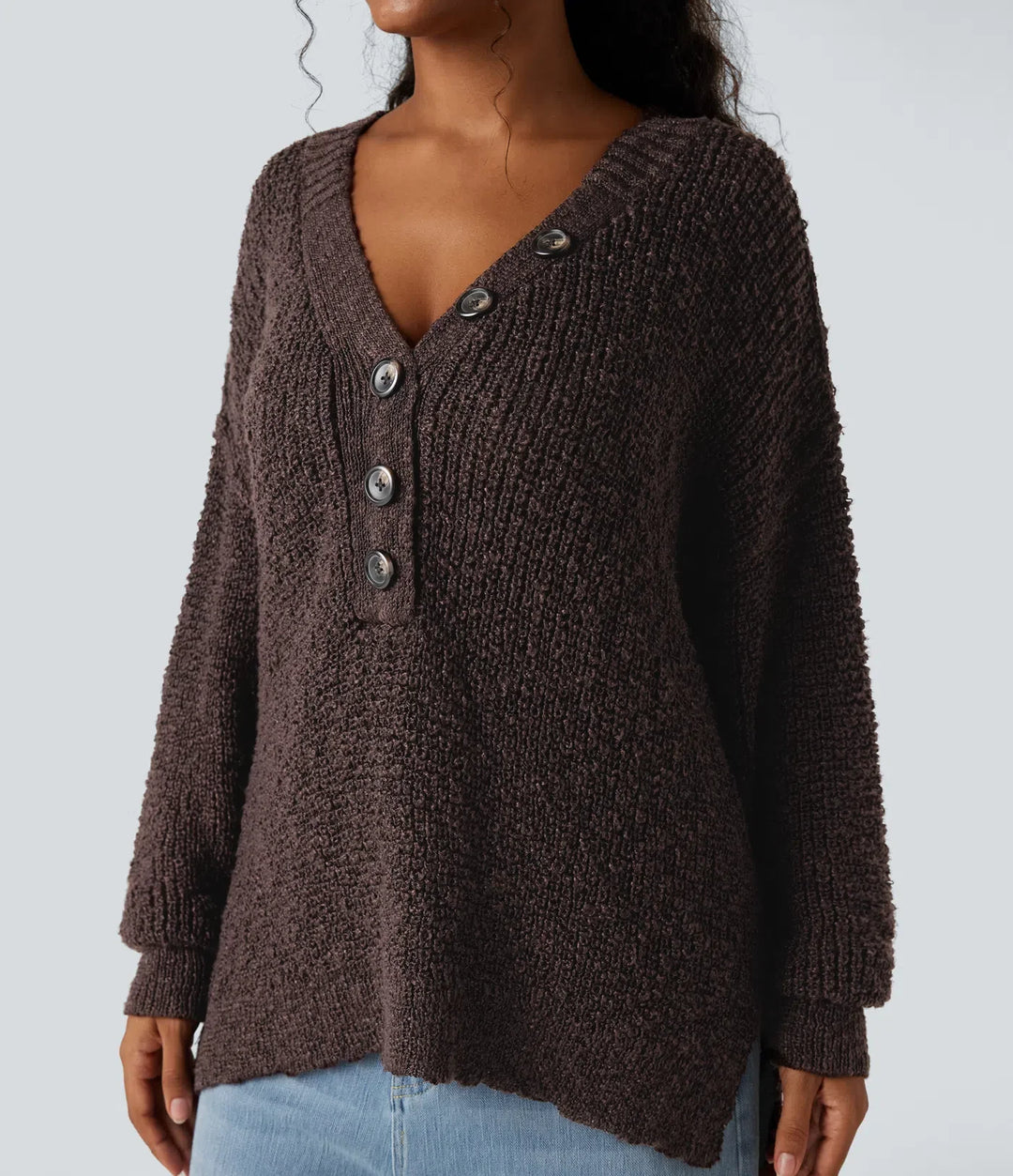 V Neck Long Sleeve High Low Casual Sweater