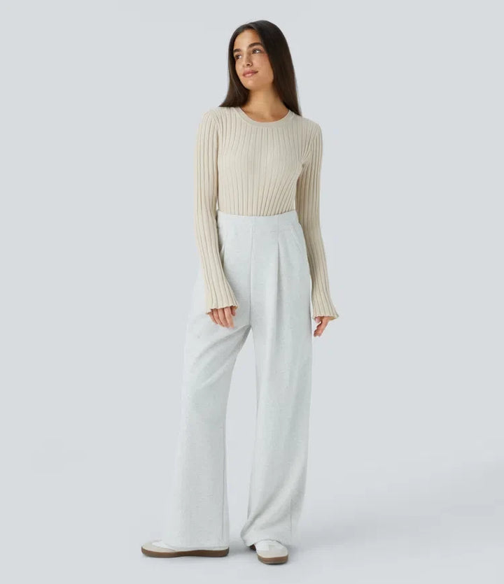 Round Neck Long Sleeve Frill Casual Sweater
