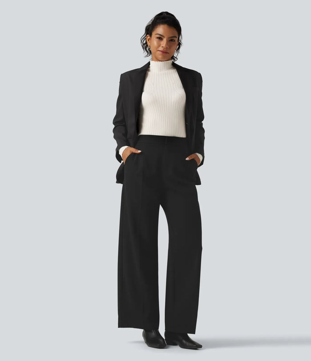 Mock Neck Long Sleeve Slim Work Sweater with Thumbholes