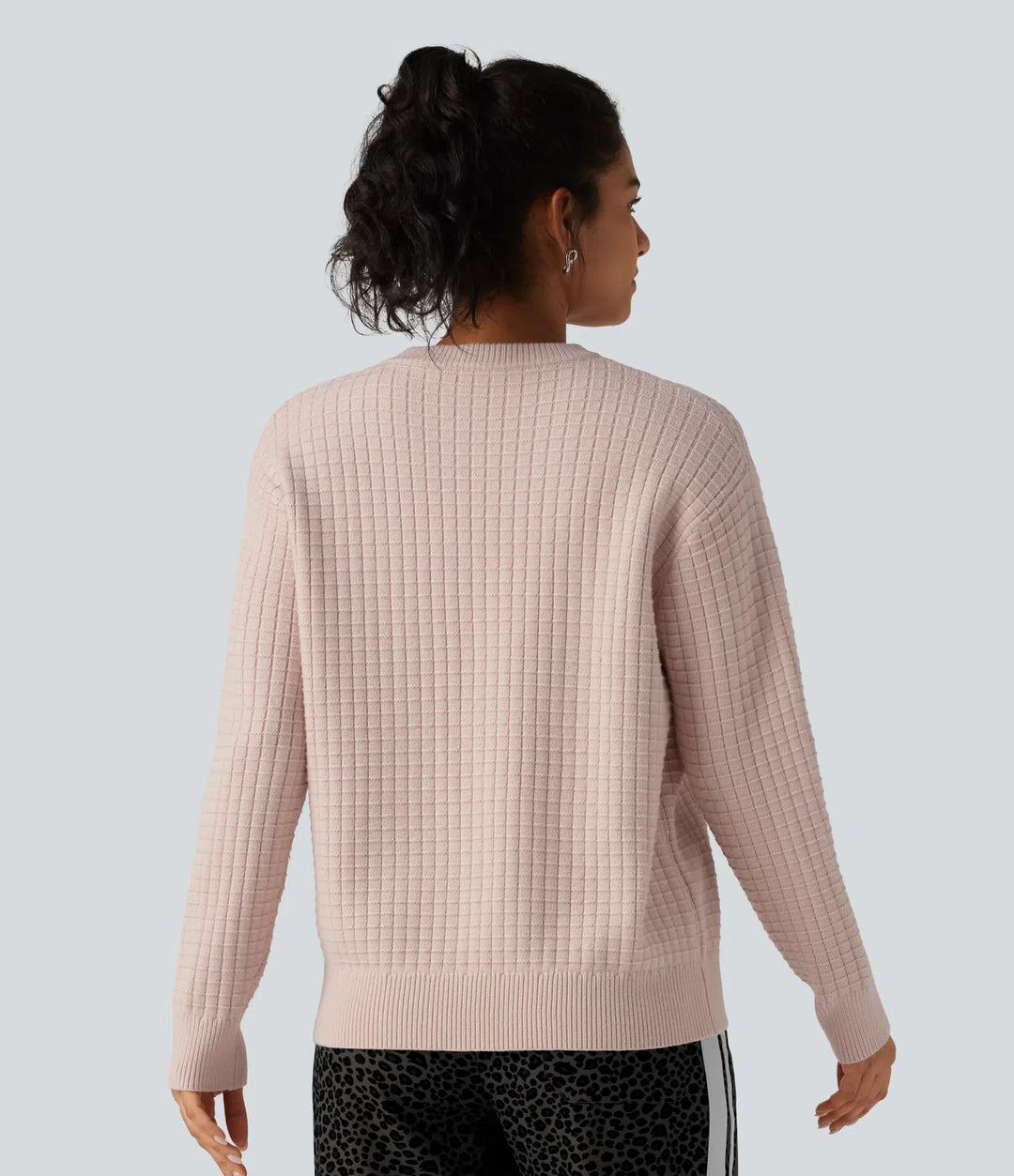 Round Neck Long Sleeve Waffle Casual Sweater
