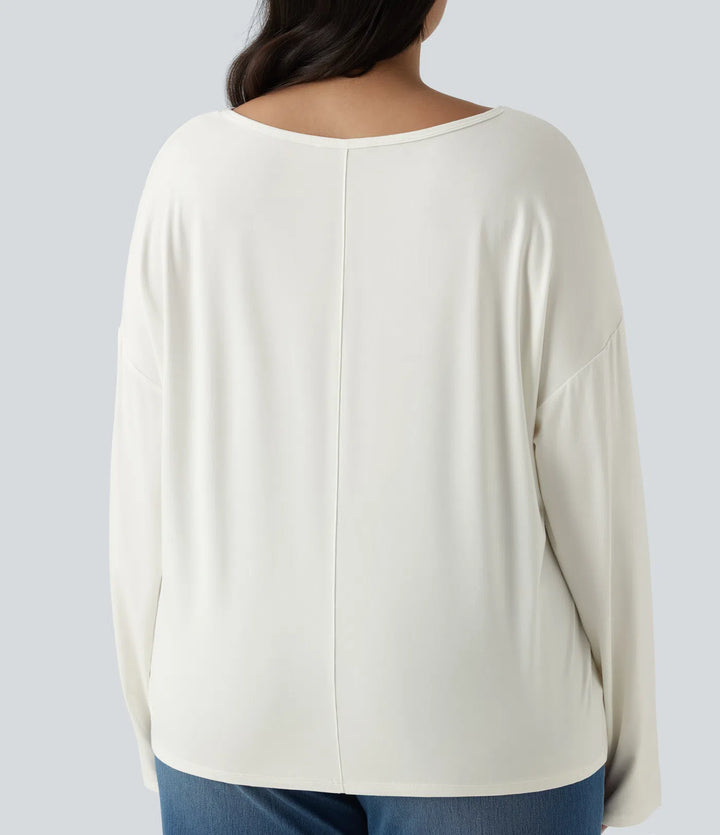 Plus Size V Neck Long Sleeve Casual Top