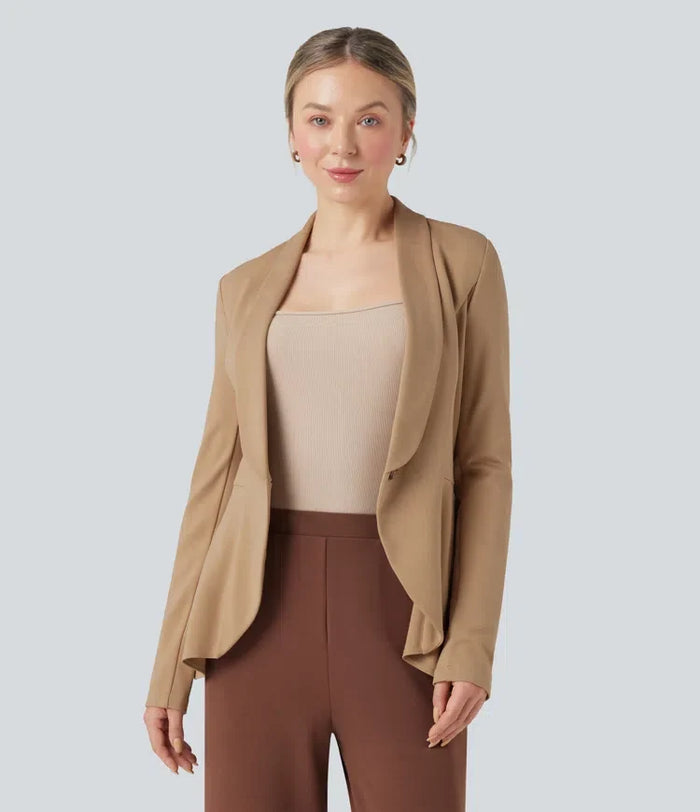 Halara Flex Shawl Collar Long Sleeve Ruffle Hem Work Coat