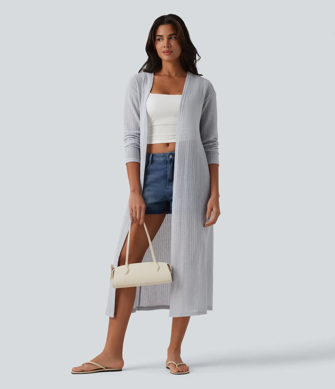 Long Sleeve Longline Casual Crochet Knit Coat
