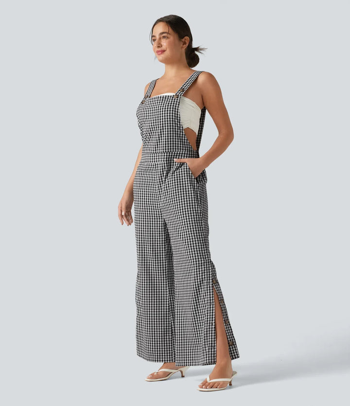 Adjustable Straps Gingham Casual Baggy Overalls with Pockets-Easy Peezy
