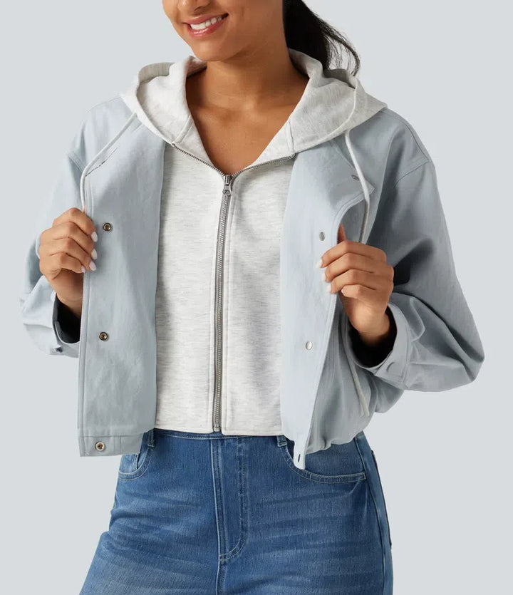 Hooded Long Sleeve Open Front Casual Jacket with Pockets