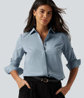 Collared Long Sleeve Curved Hem Work Shirt