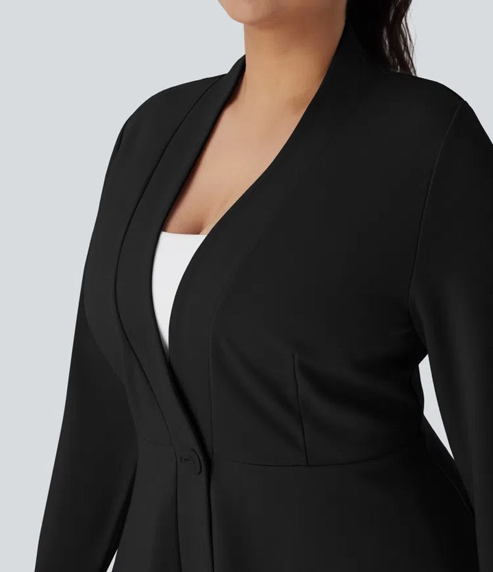 Plus Size V Neck Long Sleeve Single Front Work Peplum Jacket