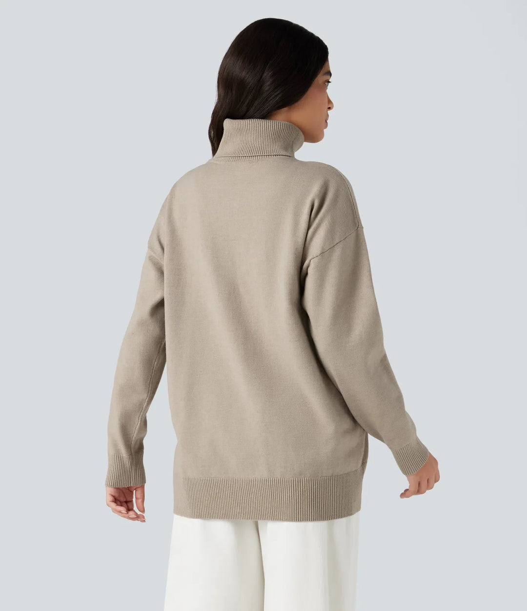 High Neck Long Sleeve Work Sweater-Front and Back Wearable
