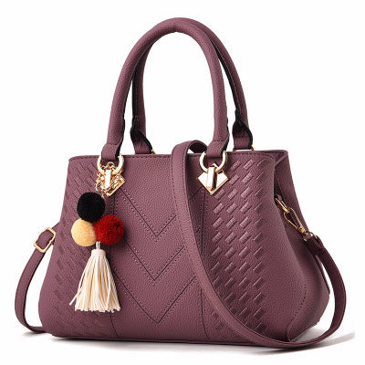 Kinsley | Embossed Top Handle Purse with Pompom Charm