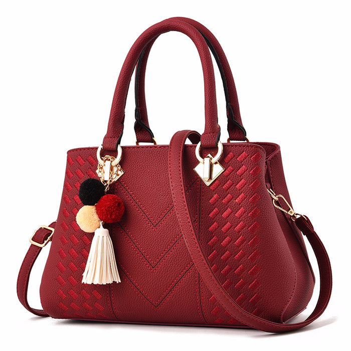 Kinsley | Embossed Top Handle Purse with Pompom Charm