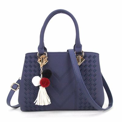 Kinsley | Embossed Top Handle Purse with Pompom Charm
