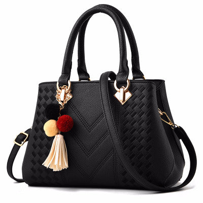 Kinsley | Embossed Top Handle Purse with Pompom Charm