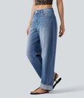 Halara Flex Low Rise Rolled Hem Casual Barrel Leg Jeans with Pockets