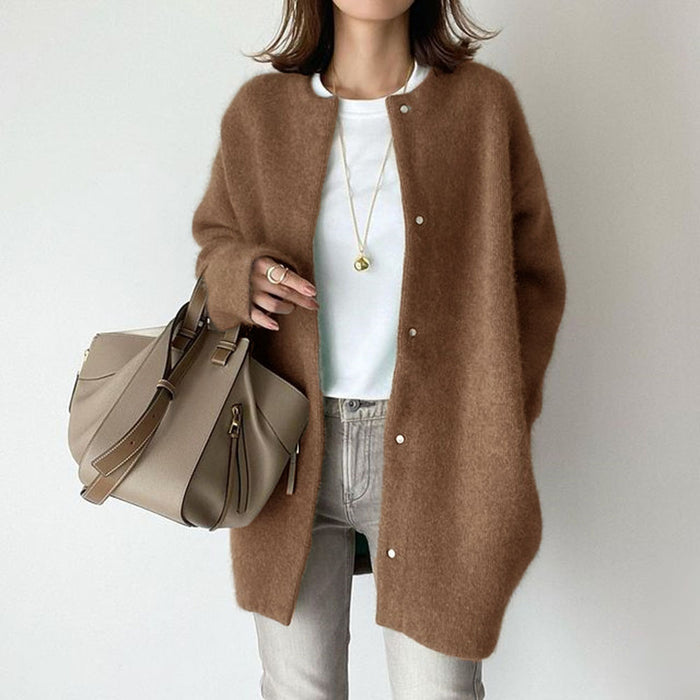 Brooke | Fuzzy Long Knit Cardigan Coat with Button Front