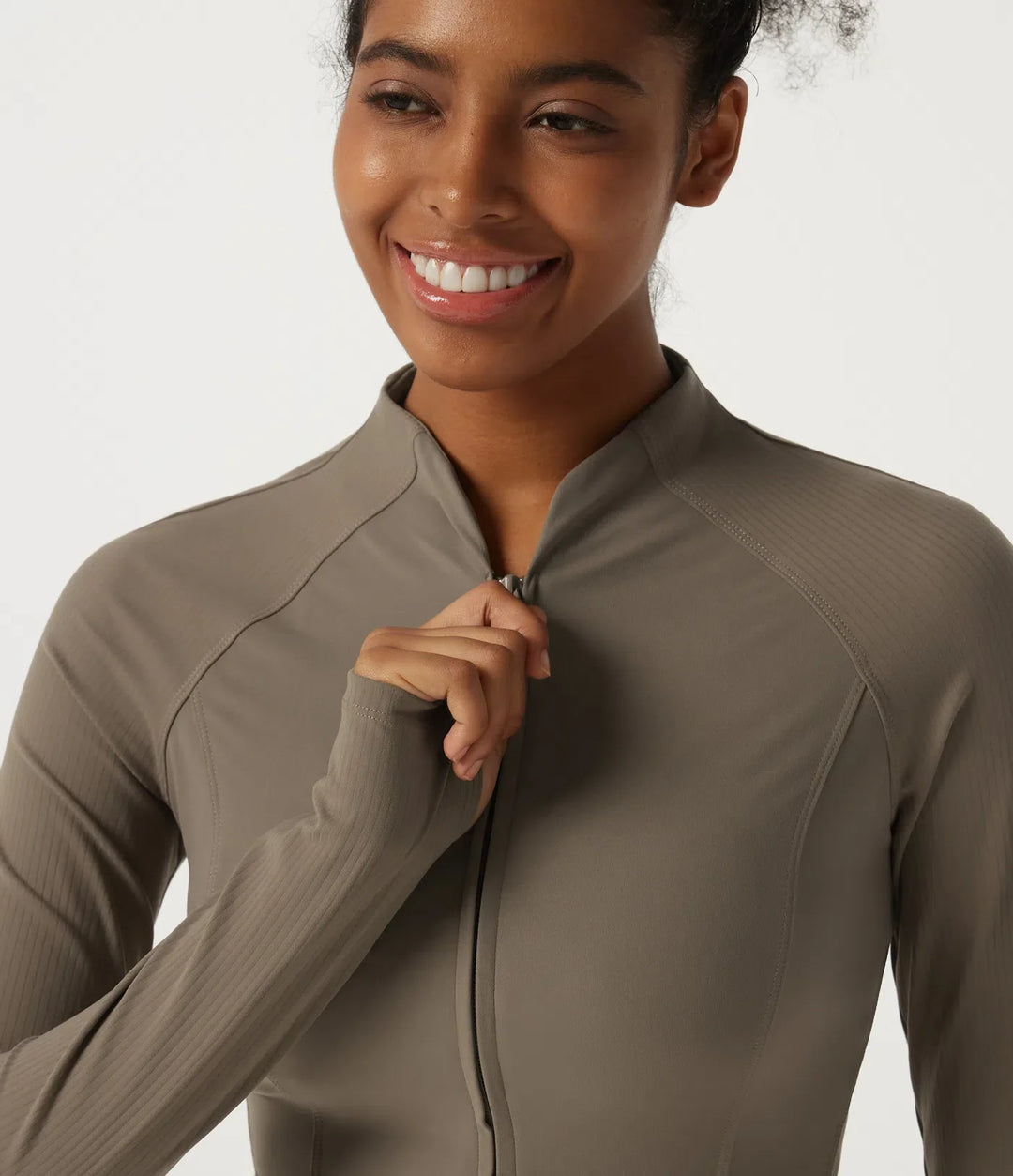 Halara UltraSculpt Mock Neck Long Sleeve Yoga Curvy Jacket with Thumbholes and Pockets