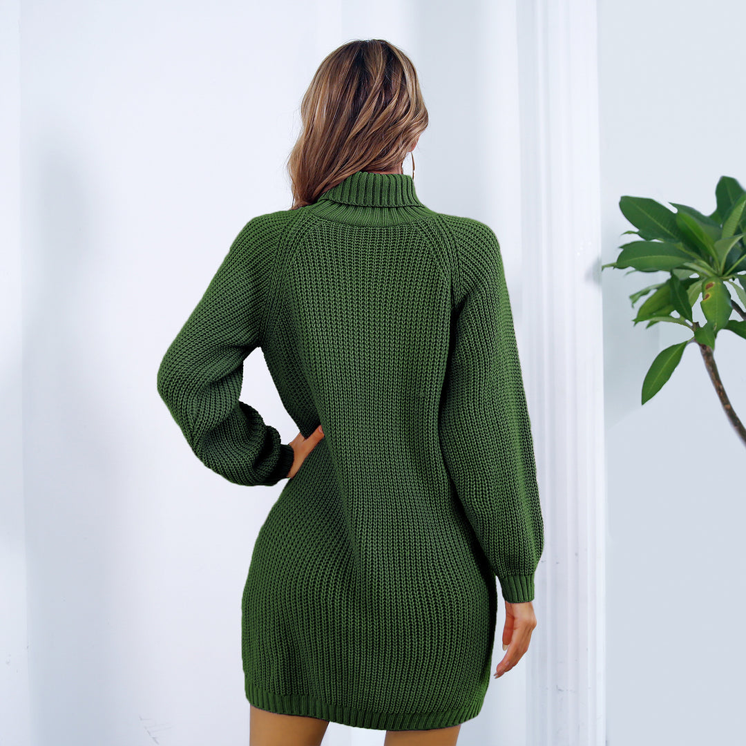 Woman in turtleneck sweater dress
