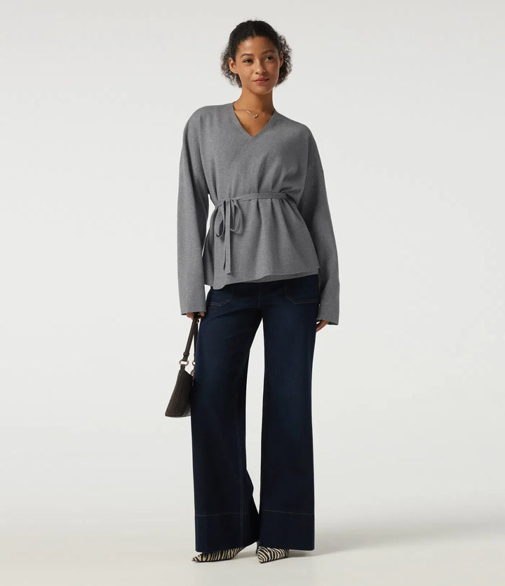 V Neck Long Sleeve Belted Work Cardigan