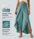 Breezeful High Waisted Back Waistband Pocket Palazzo Flowy Wide Leg Quick Dry Casual Pants