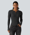 Henley Neck Long Sleeve Thumb Hole Work Wool-Blend Sweater