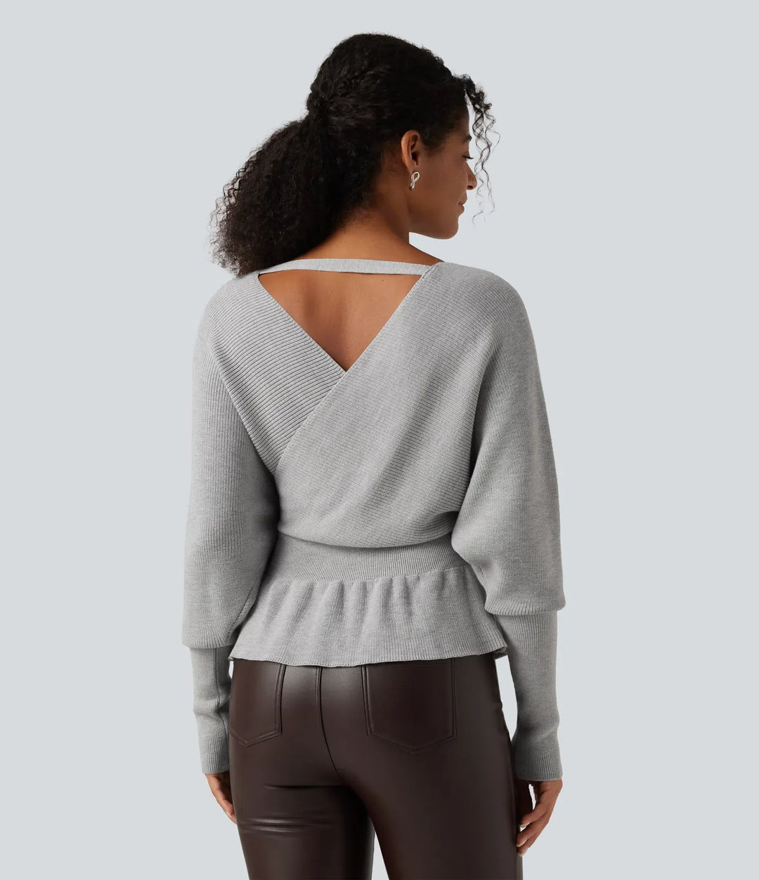 V Neck Batwing Long Sleeve Cut Out Casual Sweater