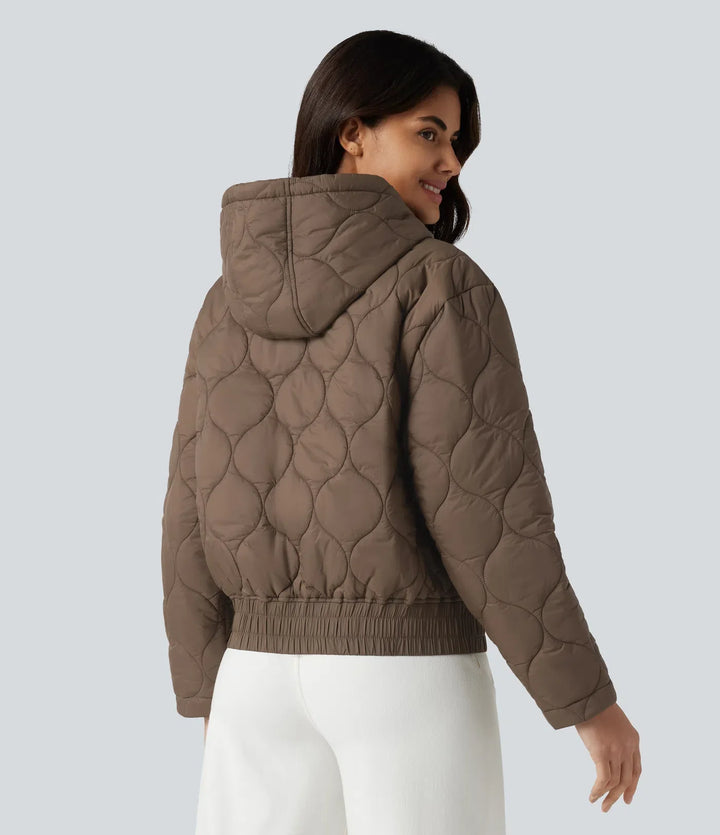 Hooded Drawstring Long Sleeve Casual Padded Jacket with Pockets