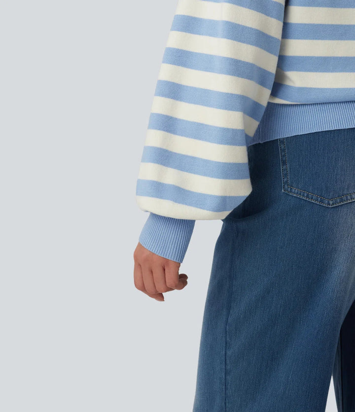 Round Neck Long Sleeve Stripe Casual Sweater