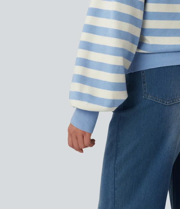 Round Neck Long Sleeve Stripe Casual Sweater
