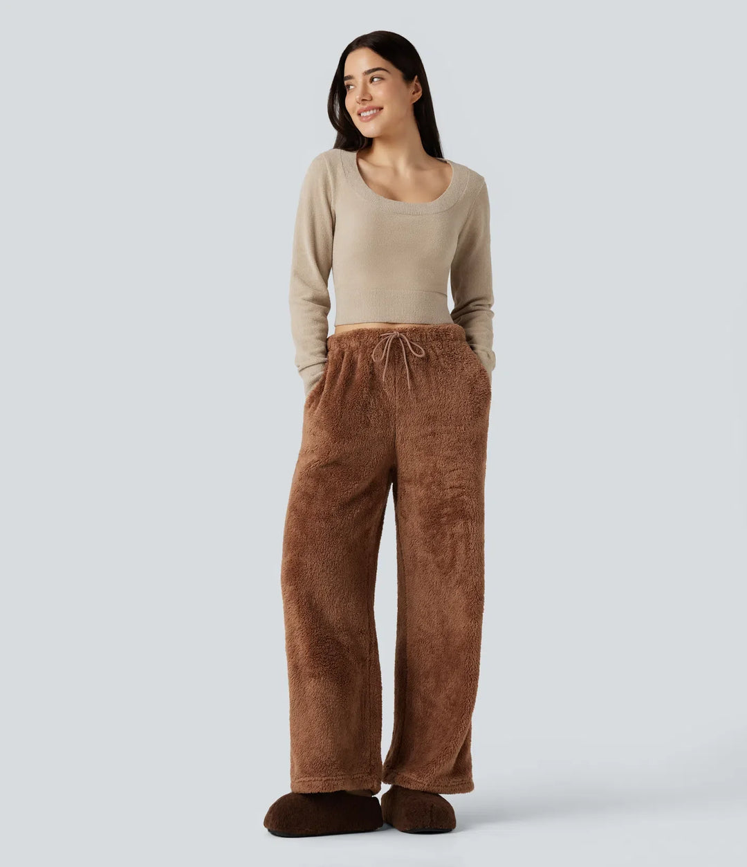 U-Neck Long Sleeve Cropped Casual Sweater