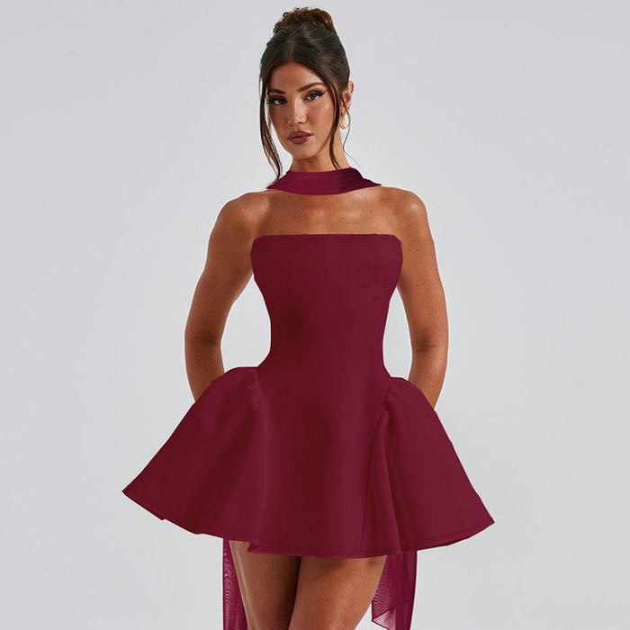 Madison | Strapless Mini Party Dress with Neck Scarf