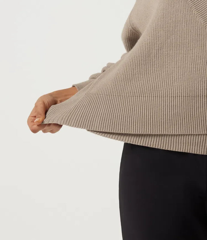 Ribbed Knit V Neck Long Sleeve Work Sweater