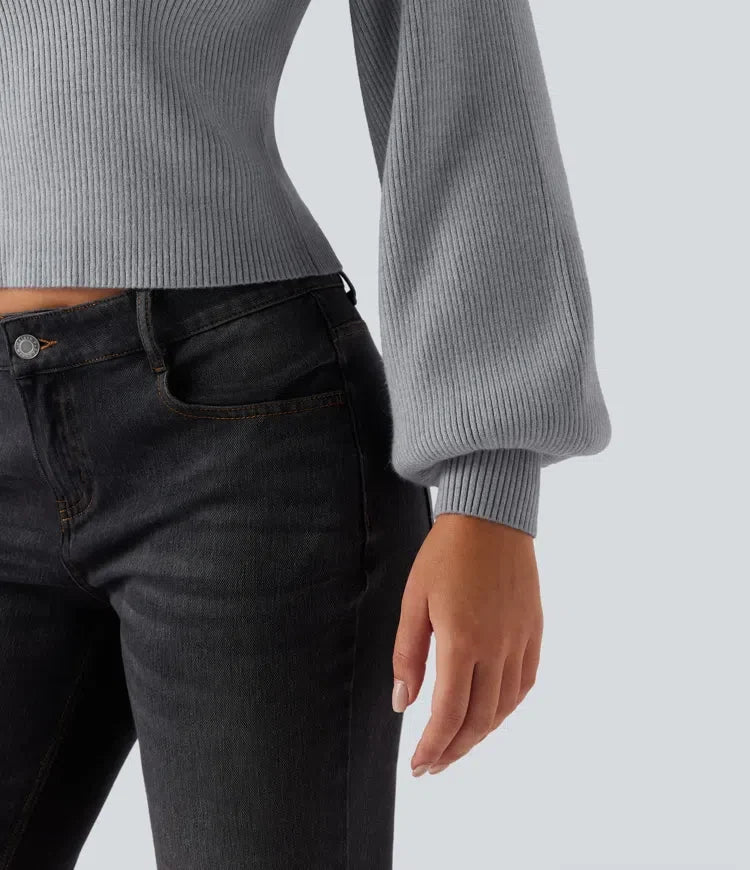 Queen Anne Neck Long Sleeve Casual Sweater