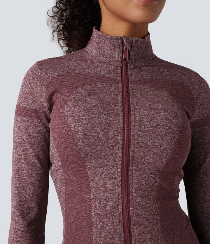 OneForm Seamless Flow Stand Collar Zipper Long Sleeve Thumb Hole Yoga Warming Jacket