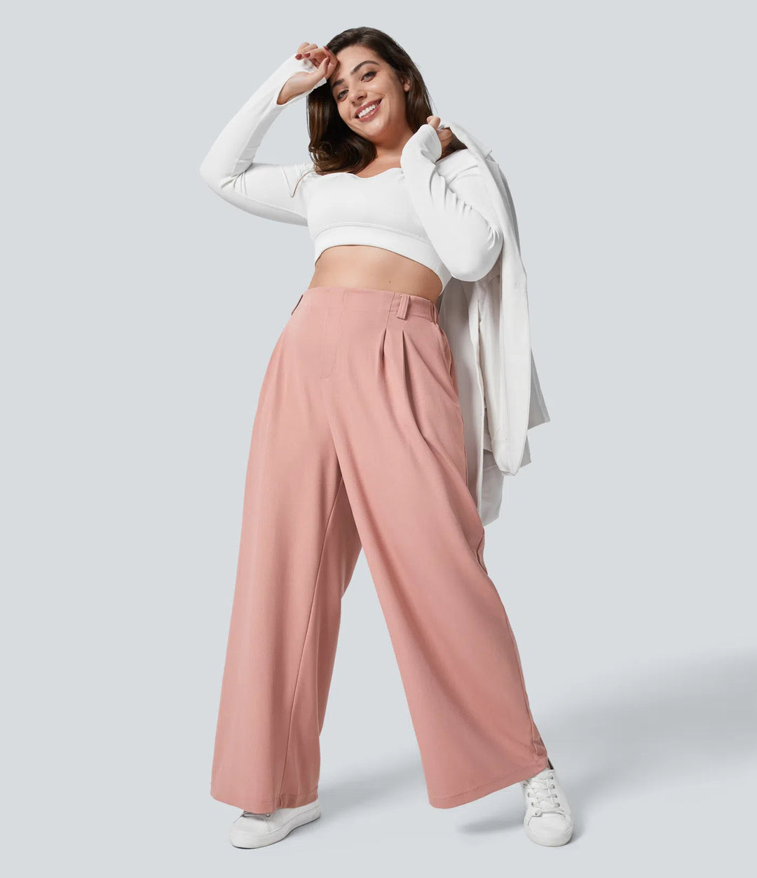 Halara Flex High Waisted Pocket Wide Leg Waffle Work Plus Size Pants