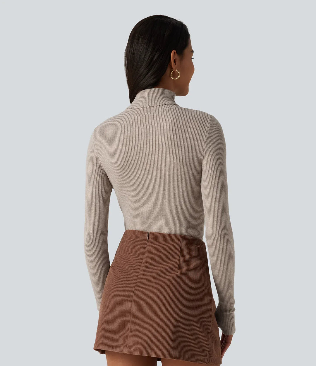 High Neck Long Sleeve Thumb Hole Work Sweater