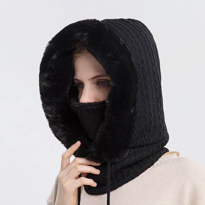 Madison | Faux Fur Trim Knit Hood with Built-In Scarf