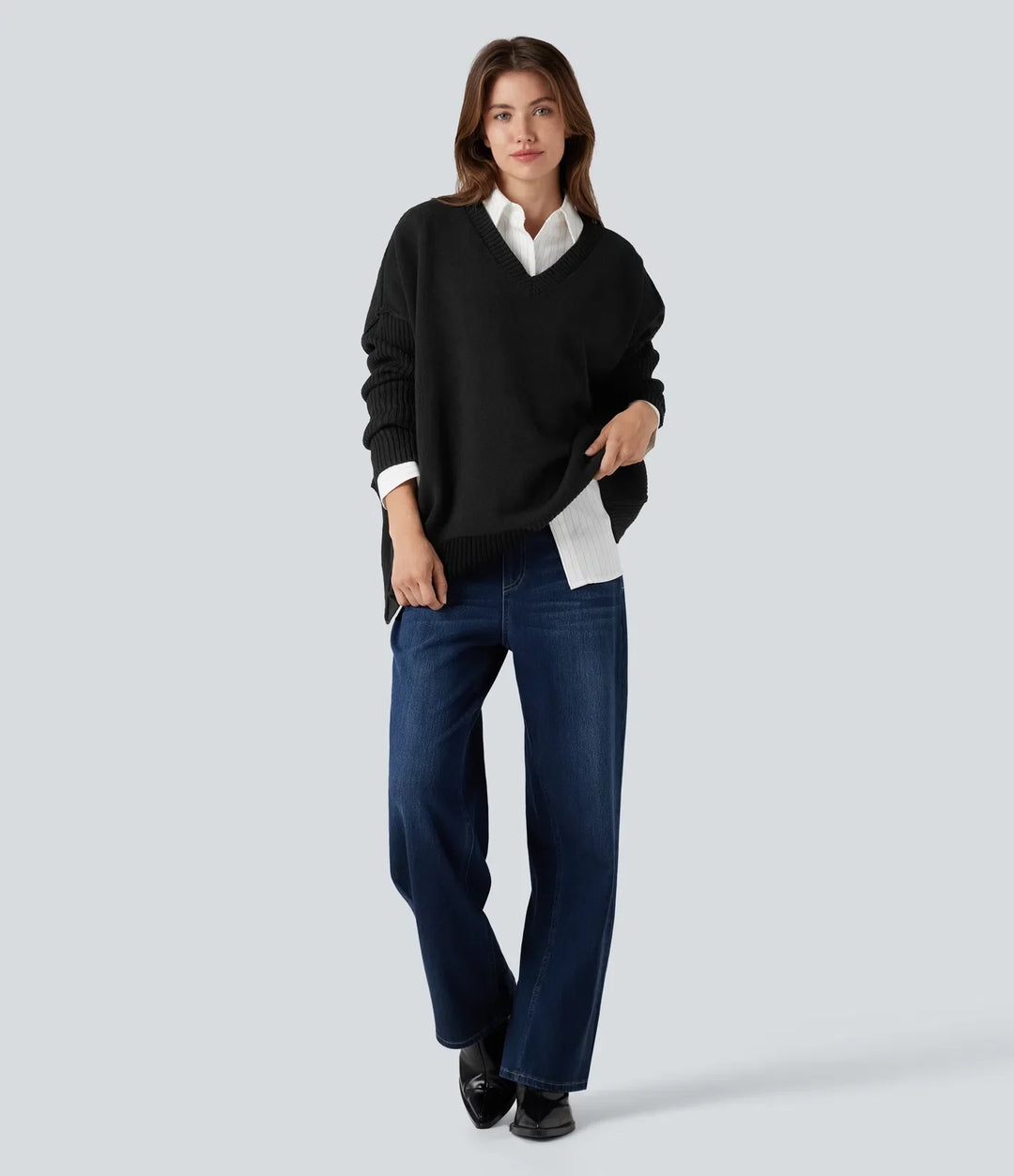 V-neck Reglan Long Sleeve Relaxed Fit Casual Sweater