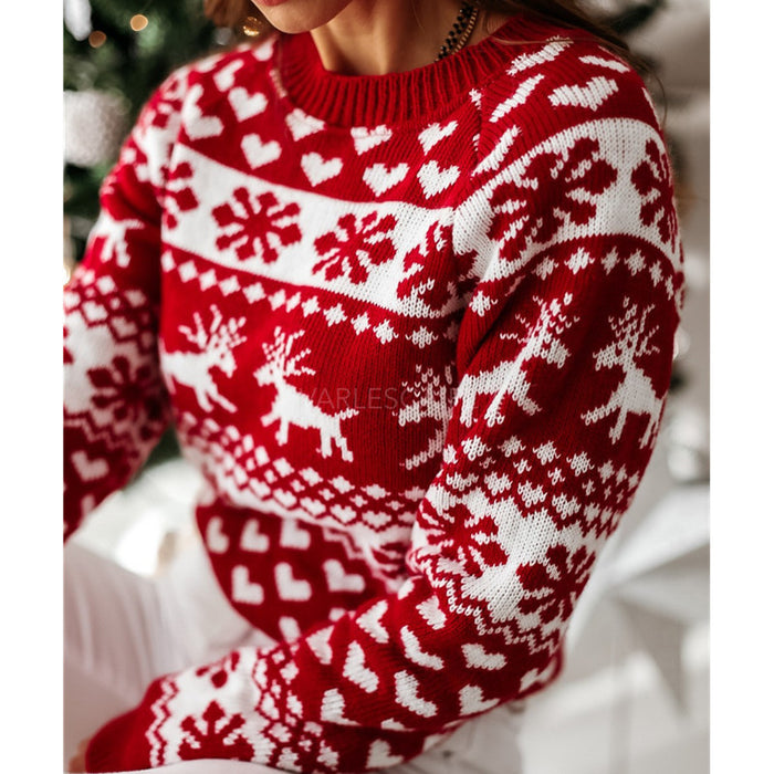 Avery | Reindeer and Snowflake Jacquard Christmas Sweater