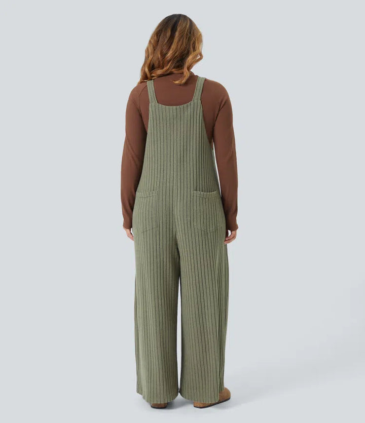 Ribbed Knit Casual Plus Size Overalls with Pockets