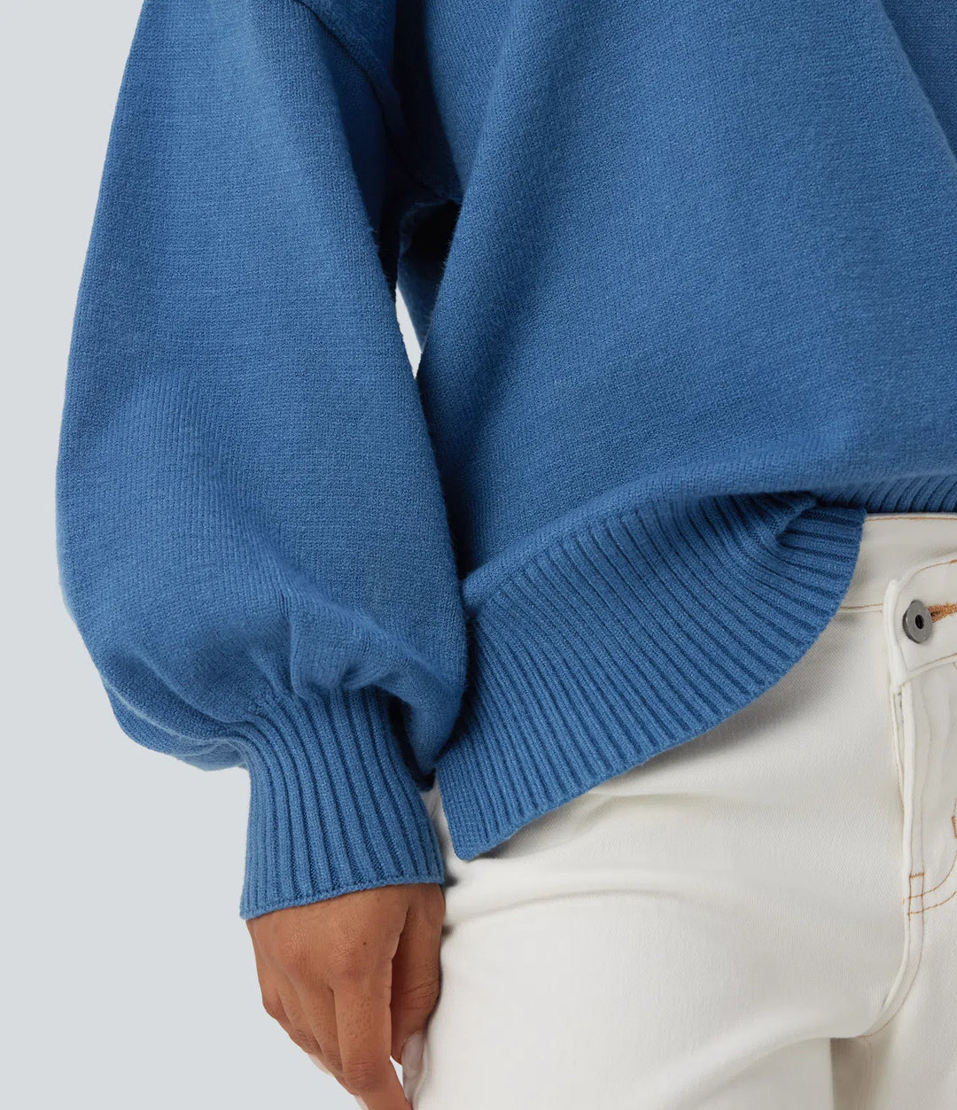 V Neck Dropped Shoulder Long Sleeve Split Casual Sweater