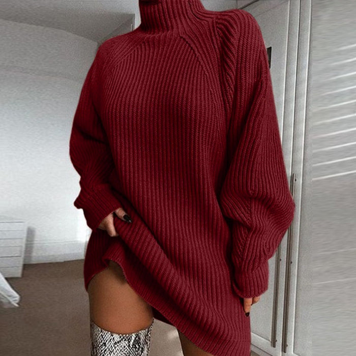 Quinn | Oversized Turtleneck Sweater Dress in Chunky Knit